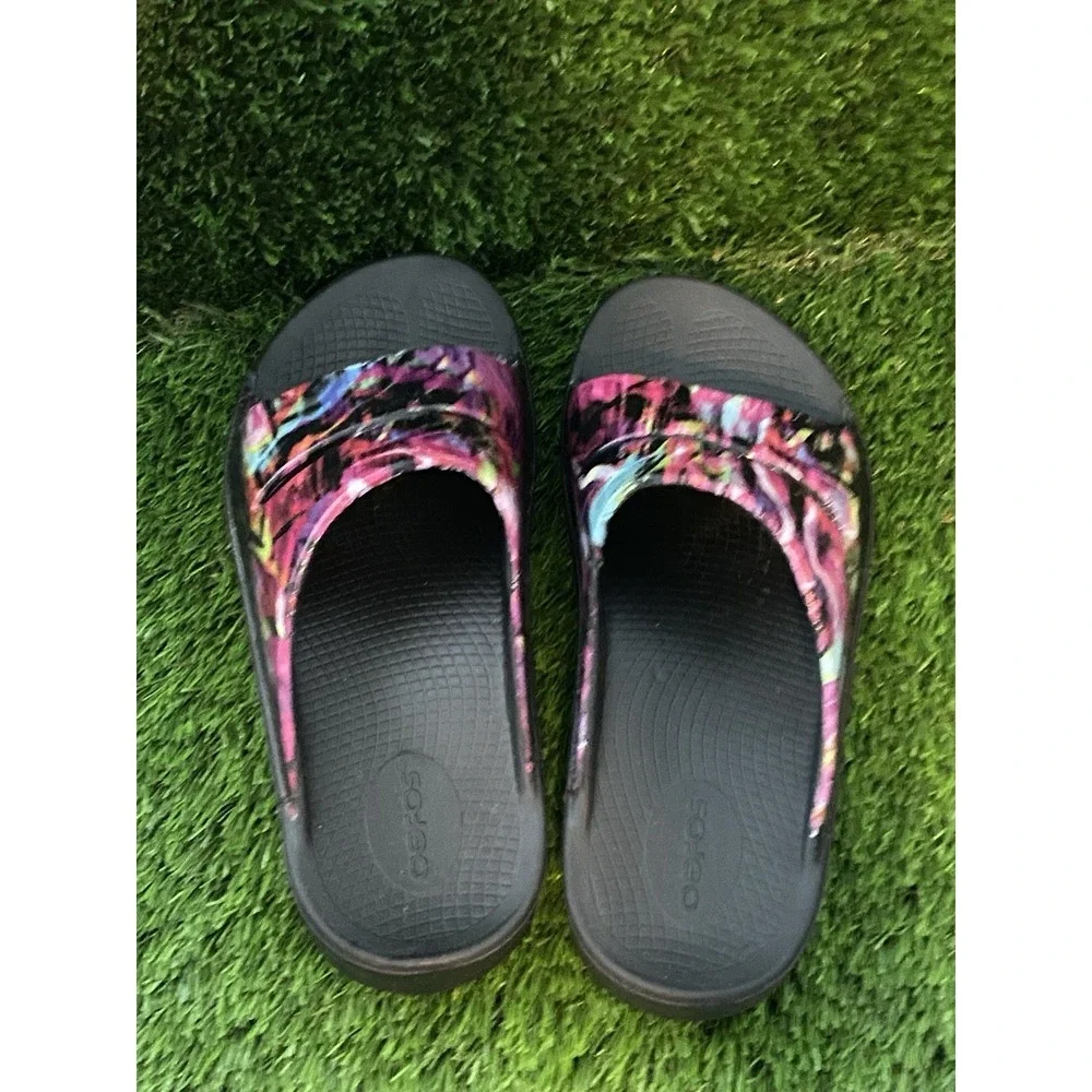 Oofos Brush Fade Sandals Recover Shoes Slides Black Purple M6/W8*